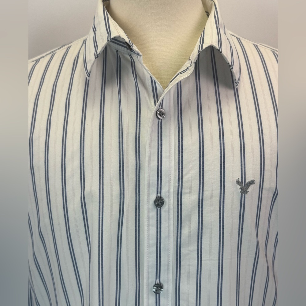 American Eagle Outfitters Men's Vintage Fit Blue White Striped Long Sleeve XL - Picture 3 of 7